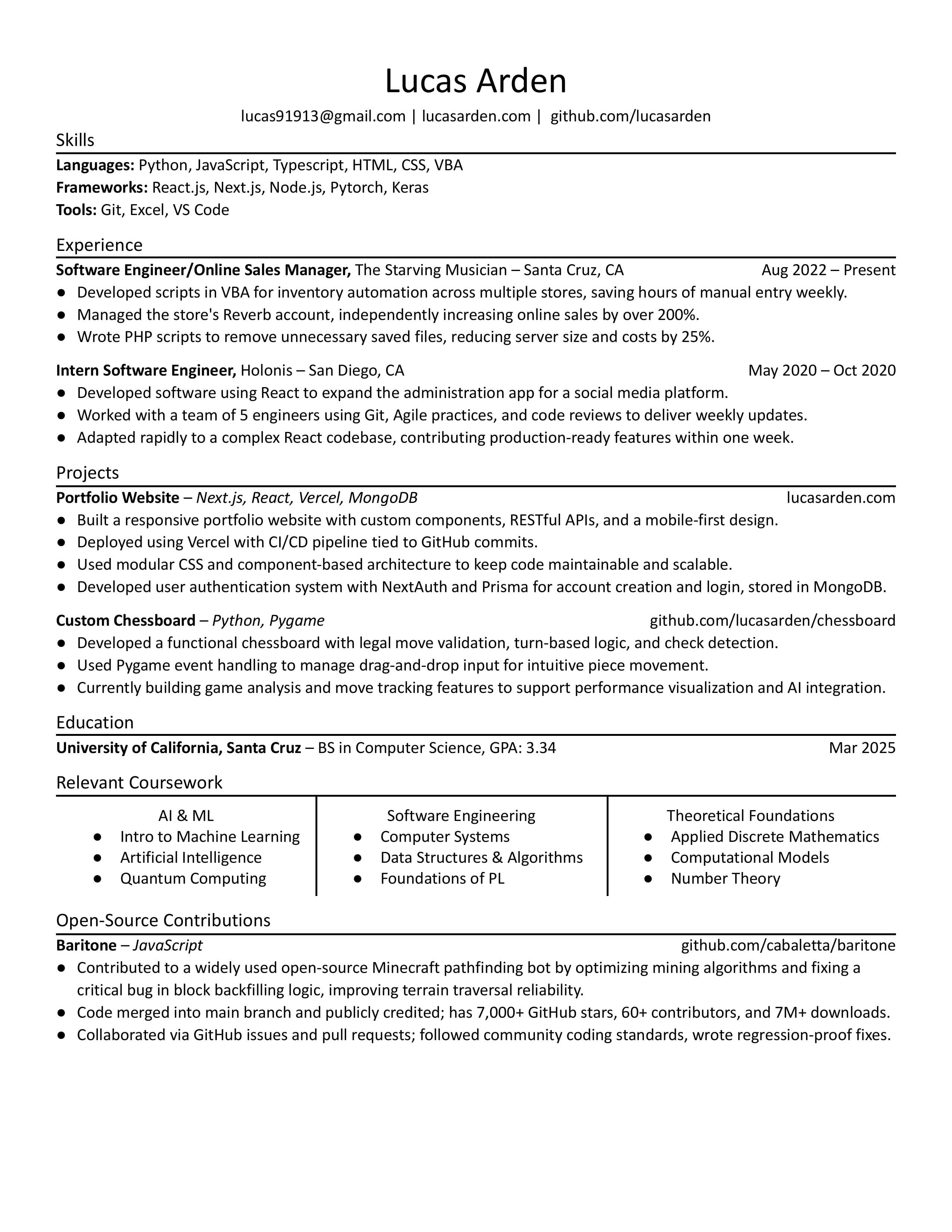 Lucas Arden Resume